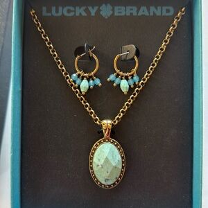 NWT Lucky Brand Jewelry Necklace Earrings Set in Box New Old Stock Blue Accents